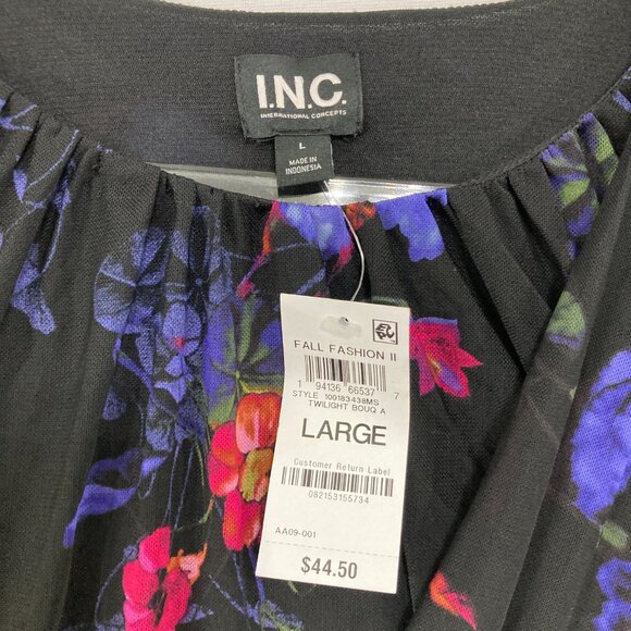 New INC International Concepts Large Dark Floral Printed Mesh Surplice Top - Picture 4 of 12
